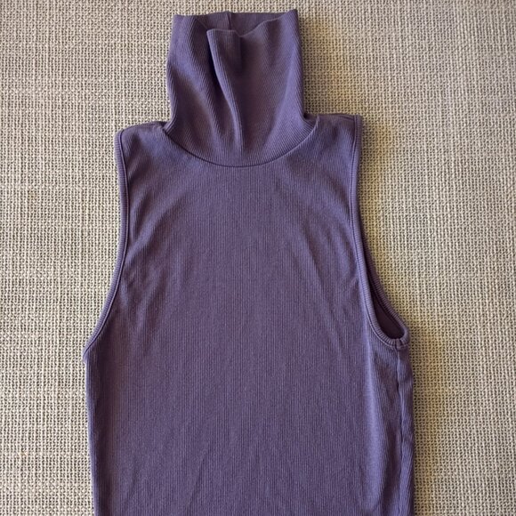 Zara Purple Turtleneck sleeveless Top ribbed cotton Size M - Picture 1 of 6